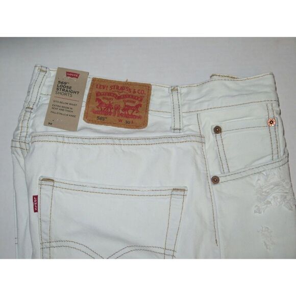 Levi's 569 Men's Sz 30 White Washed Loose Straight Denim Shorts - Picture 3 of 7
